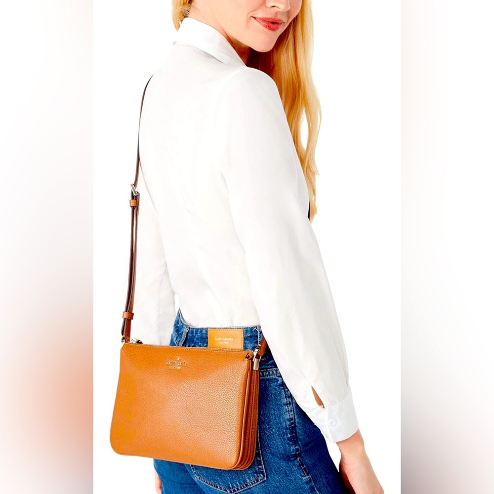 KATE SPADE Leila Triple Gusset Crossbody Pebbled Leather Brown Shoulder Bag